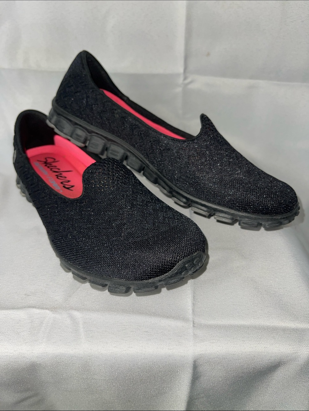 Skechers Memory Foam Slip-On Women’s Walking Shoes in Black with Pink Insole